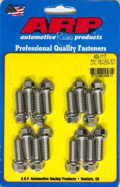 Header Bolt - 3/8-16 in Thread - 0.875 in Long - Hex Head - Stainless - Polished - Universal - Set of 16