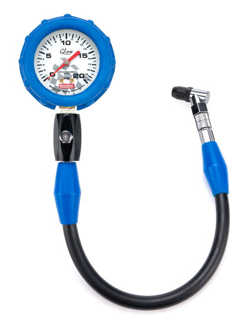 Tire Pressure Gauge - 0-20 psi - Analog - 2-1/2 in Diameter - White Face - 1/2 lb Increments - Each