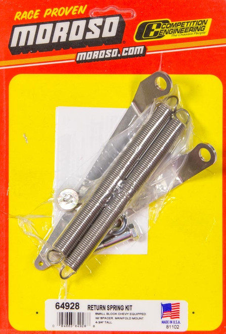 Throttle Return Spring Kit - Manifold Mount - 4-3/4 in Tall Bracket - Steel - Chrome - Carb Spacer - Small Block Chevy / V6 - Kit