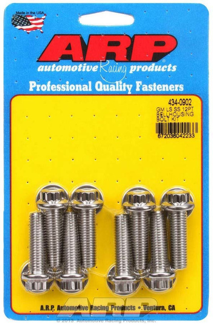Bellhousing Bolt Kit - 10 mm x 1.50 Thread - 1.375 in Long - 12 Point Head - Washers Included - Stainless - Polished - GM LS-Series - Set of 8