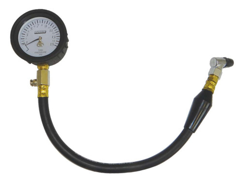 Tire Pressure Gauge - 0-15 psi - Analog - 2-1/4 in Diameter - White Face - 1/2 lb Increments - Each