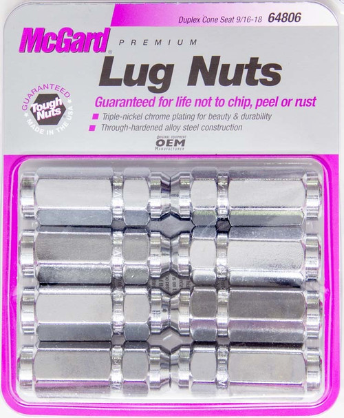Lug Nut - Premium - 9/16-18 in Right Hand Thread - 7/8 in Hex Head - Cone Seat - Closed End - Steel - Chrome - Set of 8