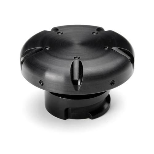 Oil Fill Cap - Twist-On - Round - Notched Grip - Dished - Aluminum - Black Anodized - GM LS-Series - Each