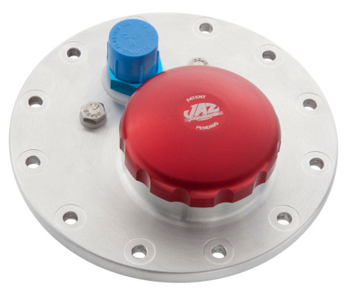 Fuel Cell Filler Plate - Twist Lock Cap - Flat Mount - Straight Neck - 12-Bolt Flange - Aluminum - Red Anodized - Kit