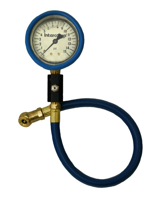 Tire Pressure Gauge - Deluxe - 0-15 psi - Analog - 2-1/2 in Diameter - Liquid Filled - White Face - 1/5 lb Increments - Each