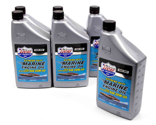 Motor Oil - High Zinc - 20W50 - Semi-Synthetic - 1 qt Bottle - Marine - Set of 6