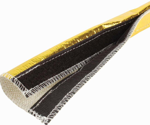 Hose and Wire Sleeve - Heat Shroud - 1/2 in to 1-1/4 in ID - 3 ft - Split - Hook and Loop Closure - Aluminized Fiberglass Fabric - Gold - Each Hose and Wire Sleeve - Heat Shroud - 1/2 in to 1-1/4 in ID - 3 ft - Split - Hook and Loop Closure - Aluminized Fiberglass Fabric - Gold - Each