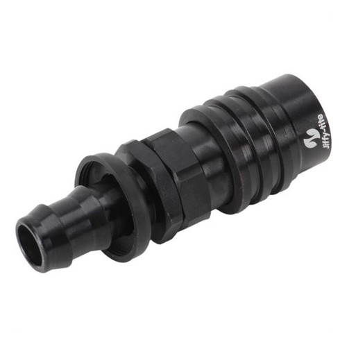 Quick Release Adapter - 3000 Series - Straight - 8 AN Hose Barb to Quick Release Socket - Valved - FKM Seal - Aluminum - Black Anodized - Each