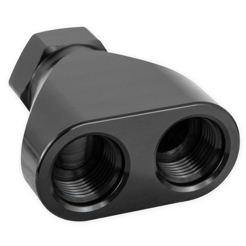 Fitting - Y Block - 10 AN Female O-Ring Inlet - Dual 8 AN Female Outlets - Aluminum - Black Anodized - Each