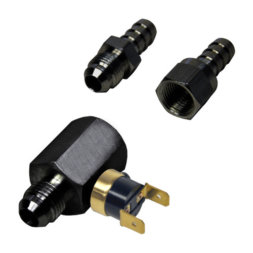 Temperature Switch - 180 Degree On - 165 Degree Off - 6 AN Inlet - 6 AN Outlet - 3/8 in Male Barb Fittings - Kit