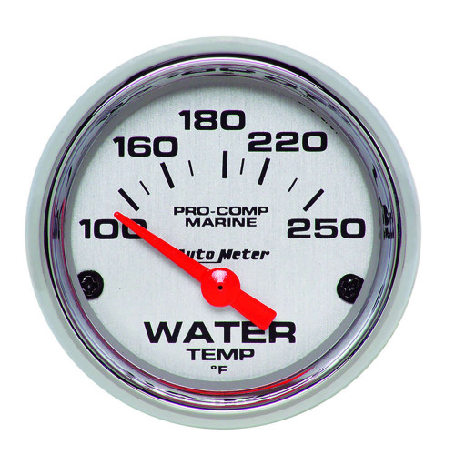 Water Temperature Gauge - Pro-Comp Marine - 100-250 Degree F - Electric - Analog - Short Sweep - 2-1/16 in Diameter - Chrome Bezel - White Face - Each