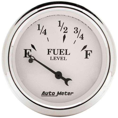 Fuel Level Gauge - Old Tyme White - 0-30 ohm - Electric - Analog - Short Sweep - 2-1/16 in Diameter - White Face - Each Fuel Level Gauge - Old Tyme White - 0-30 ohm - Electric - Analog - Short Sweep - 2-1/16 in Diameter - White Face - Each