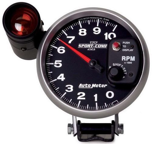 Tachometer - Sport-Comp II - 10000 RPM - Electric - Analog - 5 in Diameter - Pedestal Mount - Shift Light - Black Face - Each Tachometer - Sport-Comp II - 10000 RPM - Electric - Analog - 5 in Diameter - Pedestal Mount - Shift Light - Black Face - Each