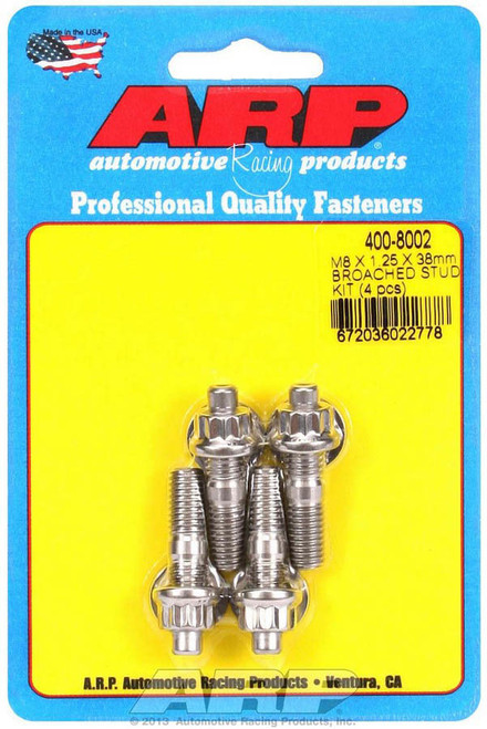 Stud - 8 mm x 1.25 Thread - 1.5 in Long - 12 Point Nuts - Stainless - Polished - Universal - Set of 4