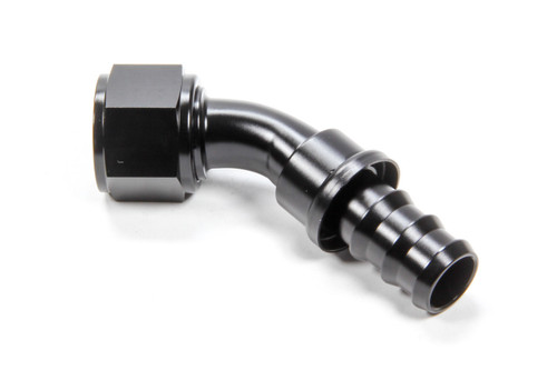 Fitting - Hose End - 45 Degree - 12 AN Hose Barb to 12 AN Female - Aluminum - Black Anodized - Each