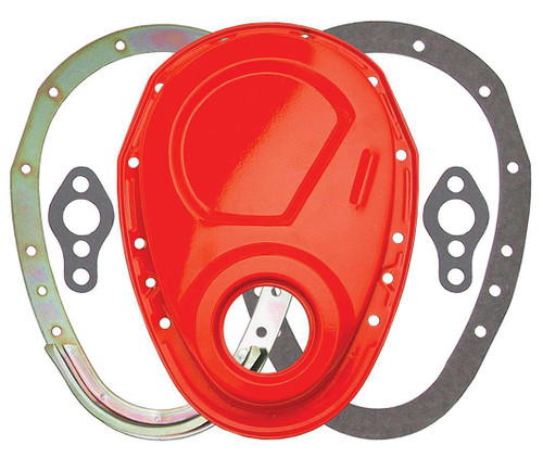 Timing Cover - 2-Piece - Gaskets Included - Steel - Orange Powder Coat - Small Block Chevy - Each