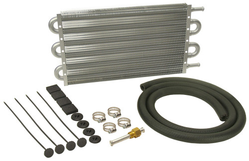 Fluid Cooler - Dyno-Cool - 15.25 x 7.5 x 0.75 in - Tube Type - 11/32 in Hose Barb Inlet / Outlet - Fitting / Hardware / Hose - Aluminum - Natural - Automatic Transmission - Kit
