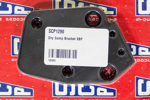 Oil Pump Bracket - Riser Plate - External - Dry Sump - Aluminum - Black Anodized - Small Block Ford - Each