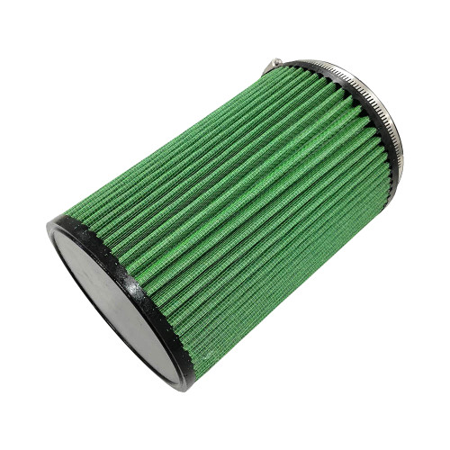Air Filter Element - Clamp-On - Round - 6 in Diameter - 9 in Tall - 5 in Flange - Reusable Cotton - Green - Universal - Each