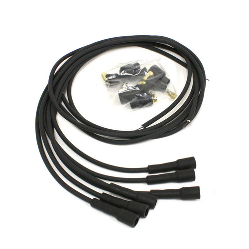 Spark Plug Wire Set - Flame-Thrower - 7 mm - Black - Straight Plug Boots - Socket Style - Universal 6 Cylinder - Kit