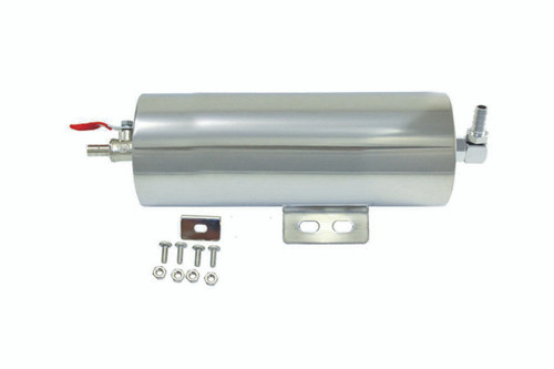 Overflow Tank - 20 oz - 8 in Tall - 5 in Wide - 5/16 in Hose Barb Inlet - 5/16 in Hose Barb Petcock Drain - Stainless - Polished - Each