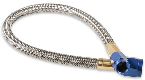 Nitrous Hose - 18 in Long - 4 AN Hose - 3 AN Straight to 4 AN Straight Female - Braided Stainless - PTFE - Blue Fittings - Each