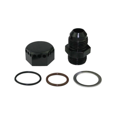 Fitting - Adapter - Straight - 8 AN Male to 8 AN Male O-Ring - Cap Included - Aluminum - Black Anodized - Each