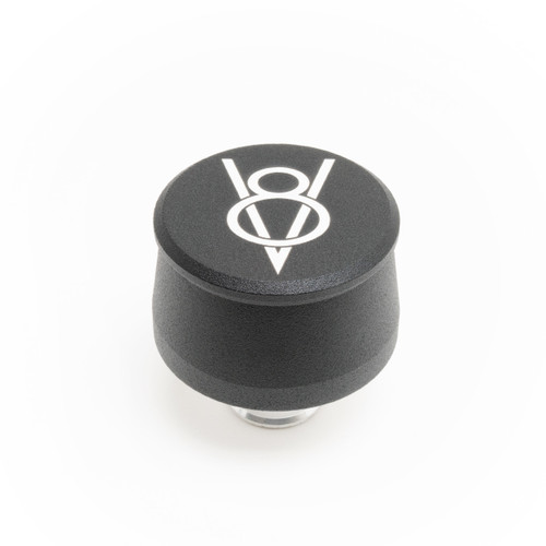 Breather - Push-In - Round - 1-1/4 in Hole - Vintage V8 Logo - Aluminum - Black Powder Coat - Each