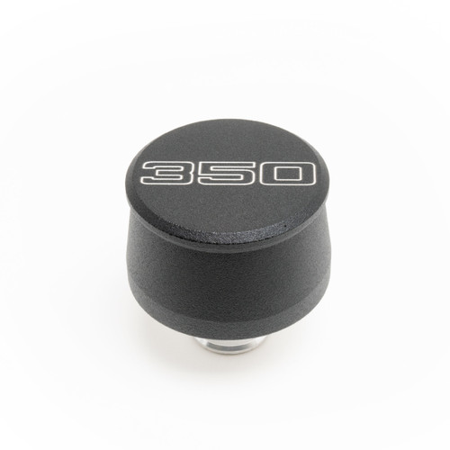 Breather - Push-In - Round - 1-1/4 in Hole - 350 Script Logo - Aluminum - Black Powder Coat - Each Breather - Push-In - Round - 1-1/4 in Hole - 350 Script Logo - Aluminum - Black Powder Coat - Each