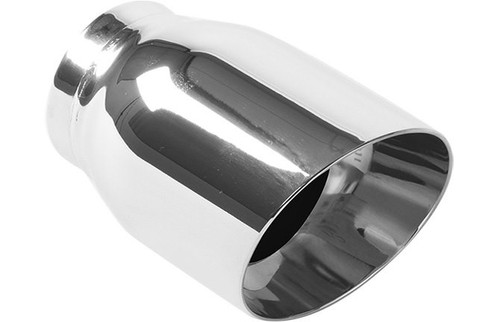 Exhaust Tip - American Muscle Tips - Weld-On - 2-1/2 in Inlet - 3-1/2 in Round Outlet - 5-1/2 in Long - Double Wall - Beveled Edge - Angled Cut - Stainless - Polished - Each