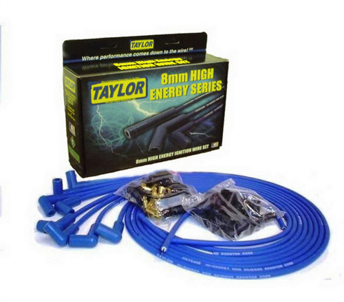 Spark Plug Wire Set - High Energy - Spiral Core - 8 mm - Blue - 90 Degree Plug Boots - HEI / Socket Style - Cut-To-Fit - V8 - Kit