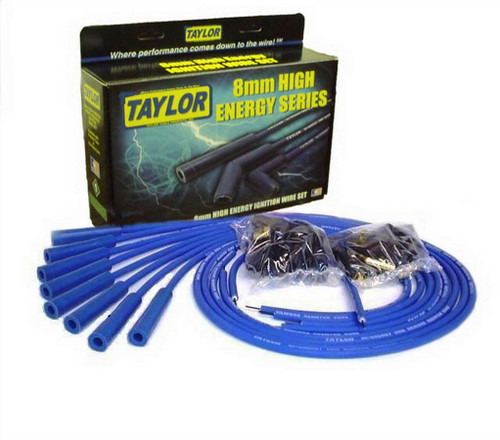 Spark Plug Wire Set - High Energy - Spiral Core - 8 mm - Blue - Straight Plug Boots - HEI / Socket Style - Cut-To-Fit - V8 - Kit