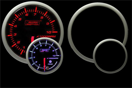 Tachometer - Premium - Electric - Analog / Digital - 0-10000 RPM - 2-1/16 in - Dash Mount - Shift Light - Memory - Black Face - Red / White LED - Each