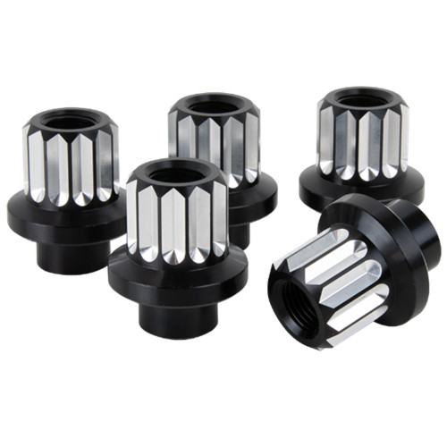 Lug Nut - 1/2-20 in Thread - 1/2 in Long - 12 Point Head - Aluminum - Black Anodized - Set of 5
