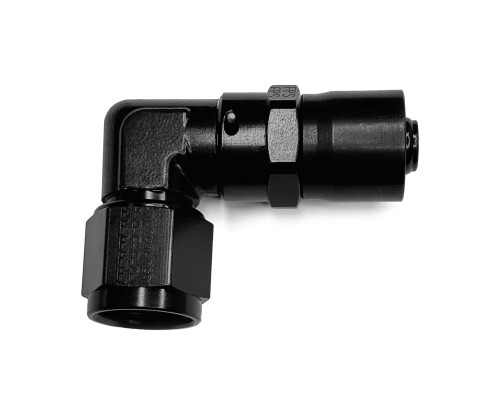 Fitting - Hose End - Sport - 90 Degree - 12 AN Hose to 12 AN Female - Aluminum - Black Anodized - Each Fitting - Hose End - Sport - 90 Degree - 12 AN Hose to 12 AN Female - Aluminum - Black Anodized - Each