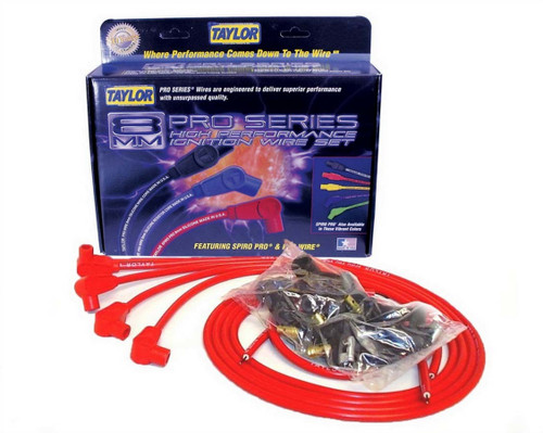 Spark Plug Wire Set - Spiro-Pro - Spiral Core - 8 mm - Red - 90 Degree Plug Boots - HEI / Socket Style - Cut-To-Fit - 4-Cylinder - Kit