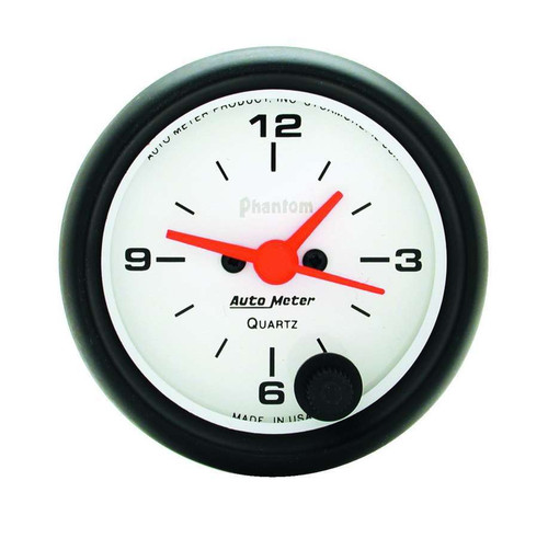 Clock Gauge - Phantom - Electric - Analog - 2-1/16 in Diameter - White Face - Each