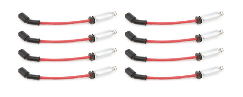 Spark Plug Wire Set - Ultra 40 - Spiral Core - 8.5 mm - Red - Straight Plug Boots - Heat Shields Included - Coil Style Terminal - GM LS / LT-Series - Kit