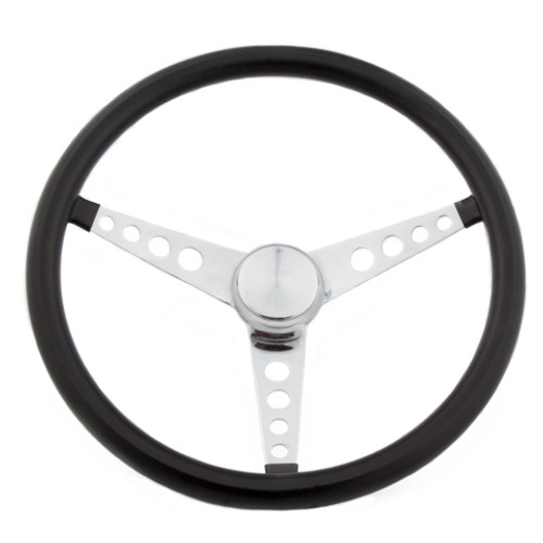 Steering Wheel - Classic - 15 in Diameter - 1 in Dish - 3-Spoke - Black Vinyl Grip - Steel - Chrome - Each Steering Wheel - Classic - 15 in Diameter - 1 in Dish - 3-Spoke - Black Vinyl Grip - Steel - Chrome - Each