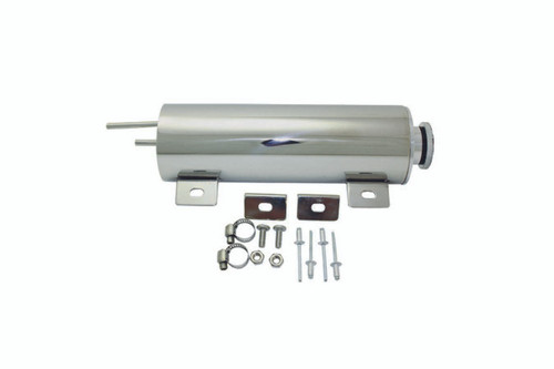 Overflow Tank - 24 oz - 10 in Tall - 3 in Diameter - 1/4 in Hose Barb Inlet - 1/4 in Hose Barb Outlet - Stainless - Polished - Each