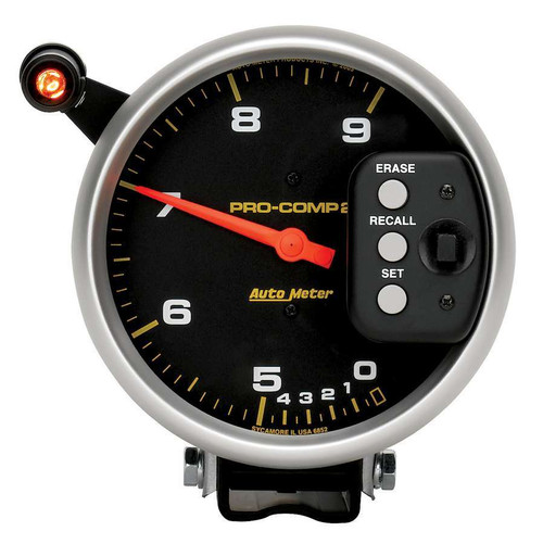 Tachometer - Pro-Comp - 9000 RPM - Electric - Analog - 5 in Diameter - Pedestal Mount - Shift Light - Memory - Black Face - Each