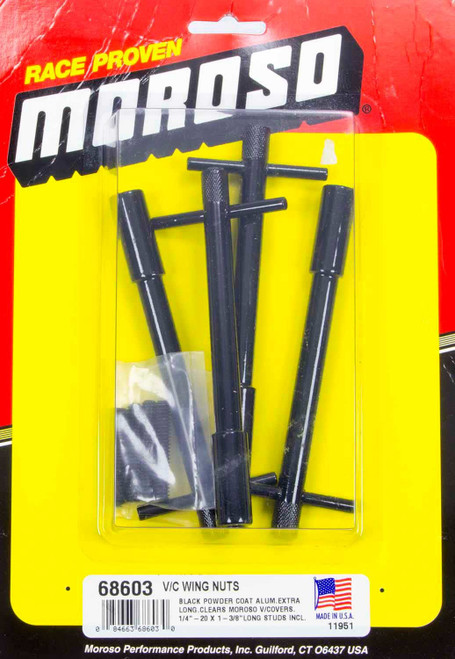 Valve Cover Fastener - Stud - 1/4-20 in Thread - 1.375 in Long - Wing Nuts - 5 in Long - Aluminum - Black Powder Coat - Set of 4 Valve Cover Fastener - Stud - 1/4-20 in Thread - 1.375 in Long - Wing Nuts - 5 in Long - Aluminum - Black Powder Coat - Set of 4