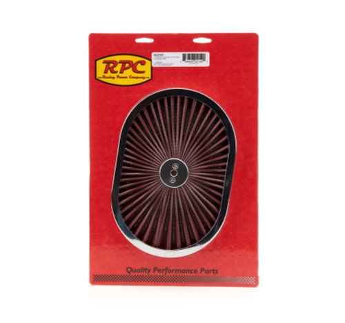 Air Cleaner Lid - Super Flow - Filtered - Red Filter - 12 in Oval - Steel - Chrome - Each