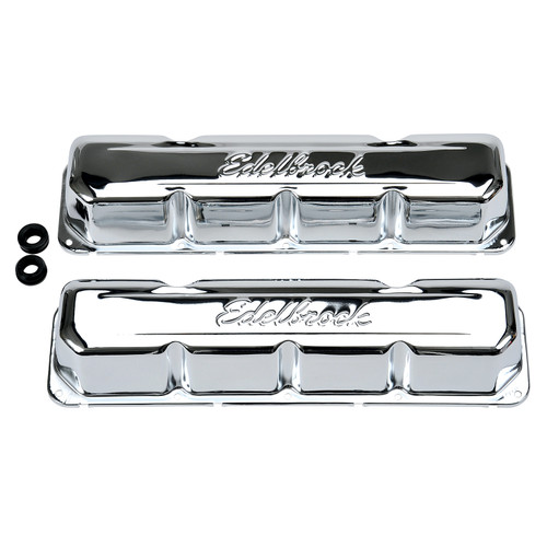 Valve Cover - Signature Series - Short - Edelbrock Logo - Steel - Chrome - AMC V8 - Pair
