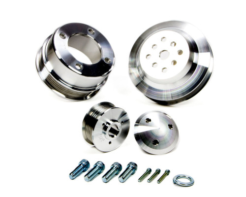 Pulley Kit - Performance Ratio - 6-Rib Serpentine - Aluminum - Clear Powder Coat - Small Block Ford - Kit