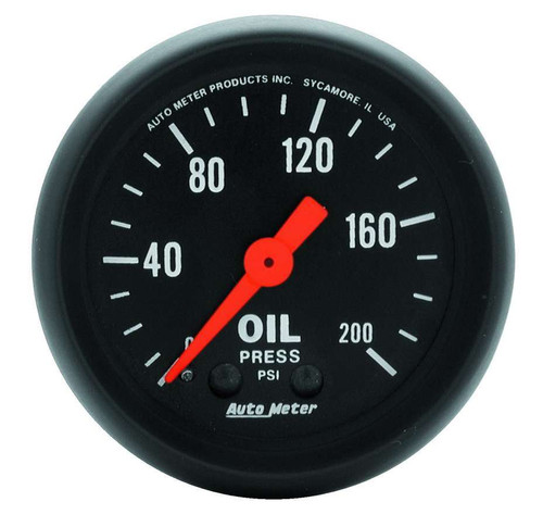 Oil Pressure Gauge - Z-Series - 0-200 psi - Mechanical - Analog - Full Sweep - 2-1/16 in Diameter - Black Face - Each