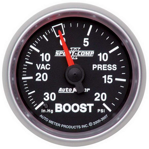 Boost / Vacuum Gauge - Sport-Comp II - 30 in HG-20 psi - Mechanical - Analog - 2-1/16 in Diameter - Black Face - Each