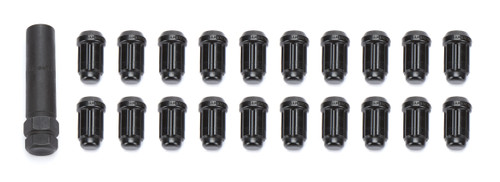 Lug Nut - Acorn Bulge - 1/2 x 20 in Thread - 60 Degree Seat - Conical Seat - Closed End - Key - Steel - Black Chrome - Universal - Set of 20