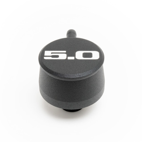 Breather - Push-In - Round - 1-1/4 in Hole - PCV Valve - 5.0 Script Logo - Aluminum - Black Powder Coat - Each