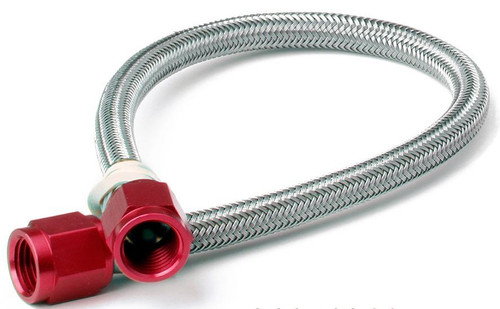 Nitrous Hose - 12 in Long - 6 AN Hose - 6 AN Straight to 6 AN Straight Female - Braided Stainless - PTFE - Red Fittings - Each
